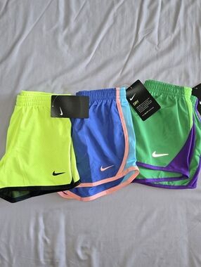 Nike Girl's Dri-FIT Shorts Set - Neon Yellow, Royal Blue, Green/Purple